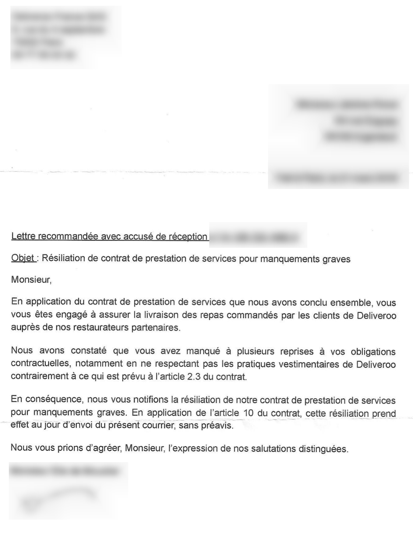 Lettre De Fin De Contrat